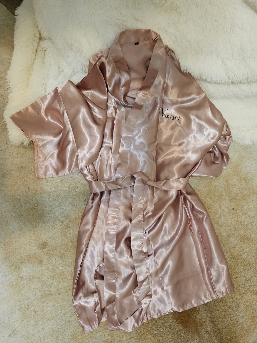 Personalized Satin Robe - Rose Gold Vanessa Embroidery